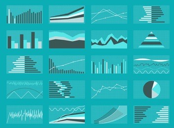 set of graphs and charts. data and statistic, informative infographics. illustration. 