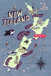 illustrated map of the new zealand