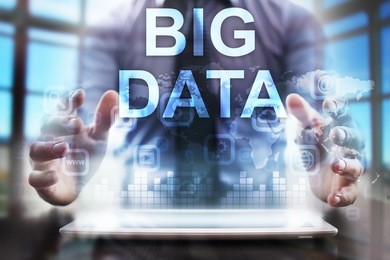 businessman using modern tablet computer with big data concept.