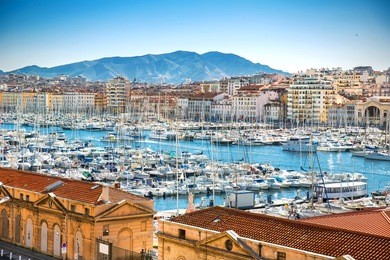 panoramic cityscape of marseille with vieux port, marseille, provence, france