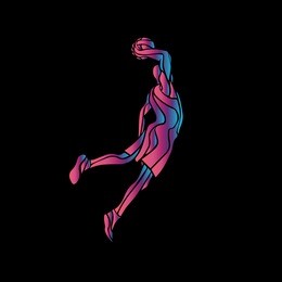 basketball player slam dunk neon glow silhouette. creative vector illustration on black background
