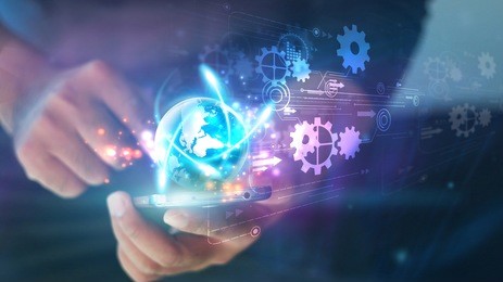 hand touch screen smart phone.digital technology concept,social media