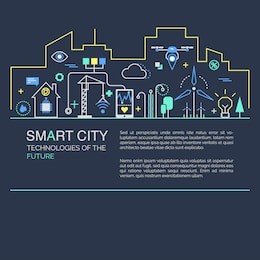 smart city vector concept. modern minimal linear design. illustration of innovations and internet of things. green home and technologies.