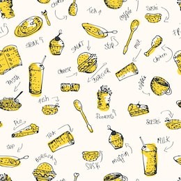 hand drawn seamless doodle food pattern. 