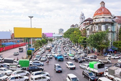 traffic jam in yangon myanmar