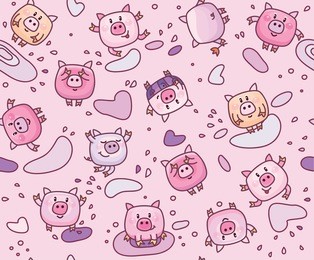 vector cute pigs cartoons seamless pattern.