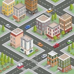 residential area. isometric cityscape. buildings and houses. vector illustration