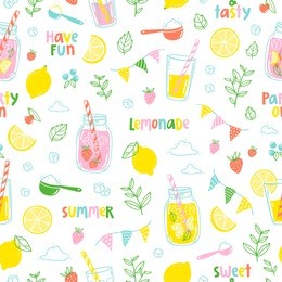 summer lemonade party seamless pattern