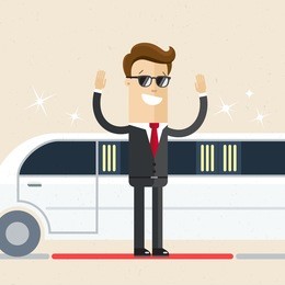 a man in evening dress came out of a limo on the red carpet. presentation, event, party. flat, vector, illustration