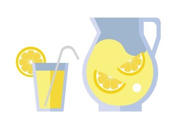 refreshing lemonade. lemon, orange, fruit juice. glass and carafe. vector.