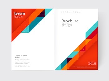 cover design. brochure, flyer, annual report cover template. a3 size. modern geometric abstract background. red, blue & yellow diagonal lines & triangles. vector-stock illustration eps 10