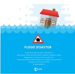 building soaking under flood disaster vector illustration.
