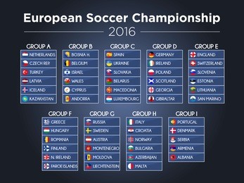 european soccer championship groups on dark background vector