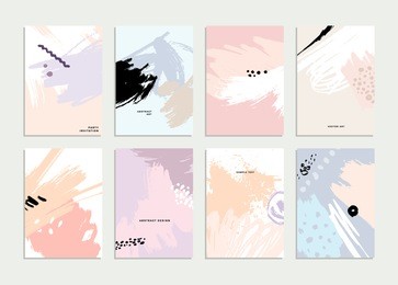 set of hand drawn universal cards. design for flyers, placards, posters, invitations, brochures. artistic creative templates. abstract modern style