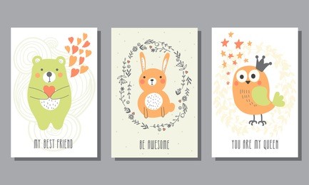  set of three children's postcards. cute birthday design. can be used for birthday party invitations and greeting cards