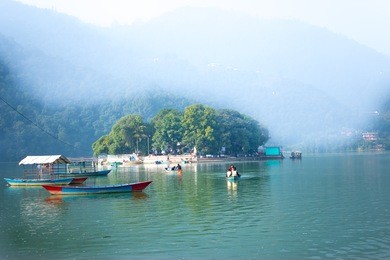 the taal barahi temple is in the middle of the phewa lake in pokhara,nepal