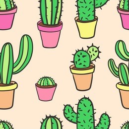 seamless pattern with cactus. cute cartoon cactus pattern. vector illustration. 