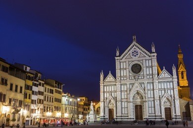 basilica of the holy cross on piazza di santa croce in florence, italy