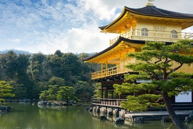 famous kinkaku-ji golden pavilion temple in kyoto, japan
