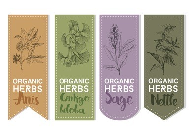 organic herbs set of label.