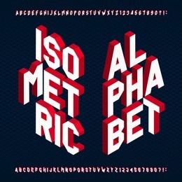 3d isometric alphabet font. letters and numbers. three-dimensional stock vector typography for your design.