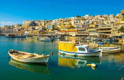 view of residential marina in the port of piraeus in greece