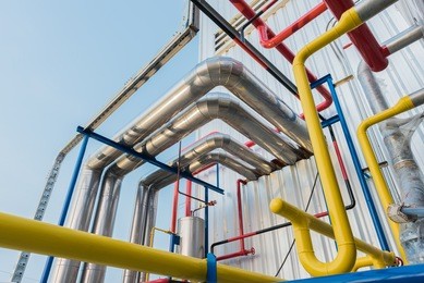 steel pipelines and equipment in factory