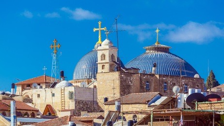 roofs of old city with holy sepulcher chirch dome, jerusalem, israel