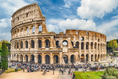 aerial view over the flavian amphitheatre, aka colosseum in rome, italy