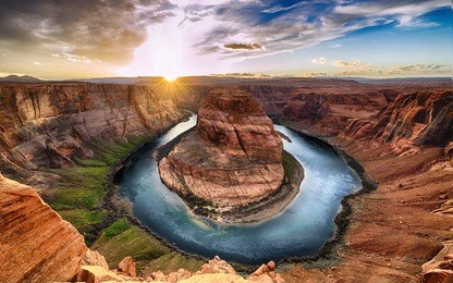 sunset moment at horseshoe bend grand canyon national park. colorado river. famous view point.