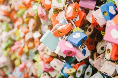 padlocks of love rainning day at n seoul tower seoul, south korea