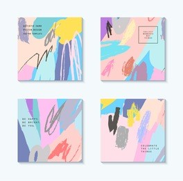 set of artistic creative universal cards. hand drawn textures. wedding, anniversary, birthday, valentine's day, party. design for poster, card, invitation, placard, brochure, flyer.  vector. isolated.