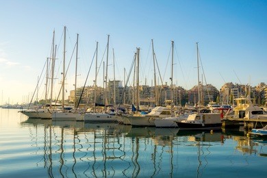 view of residential marina in the port of piraeus in greece