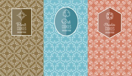 seamless logo with label for biscuits cookies, oatmeal, chocolate packaging. linear vector illustration