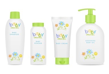 baby cosmetic tubes with kids design. vector