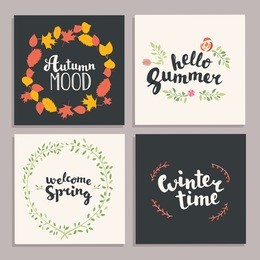 four season hand drawn lettering card.calligraphic and floral design elements vector illustration.