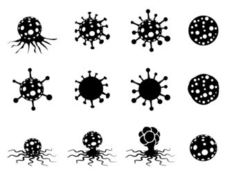 set of virus and cancer cell in silhouette style