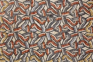 antique mosaic floor from bema of the early church, shiloh