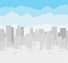morning city skyline. buildings silhouette cityscape. big city streets. blue sky with clouds. vector illustration