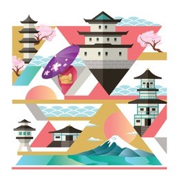 travel to japan collage flat vector