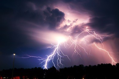 lightning with dramatic clouds (composite image). night thunder-storm