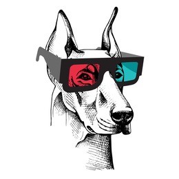 doberman pinscher portrait in a 3d glasses. vector illustration.