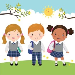 vector illustration of three kids in school uniform going to school