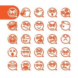 fat line emoji icon set of speech bubble emoticons for web. modern minimalistic flat design elements of emoji isolated on white background. vector expression illustration.