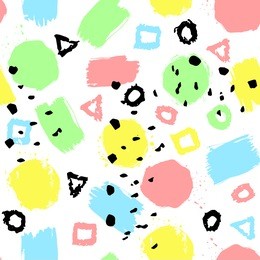 seamless pattern with abstract ink spots, circles, triangles, squares. bright background in trendy color. vector illustration.