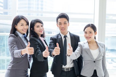 group of success business people team show thumb up in office, asian