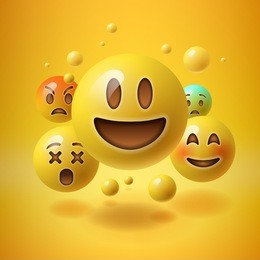 concept for community people teamwork, yellow background with group of smiley emoticons, emoji, vector illustration.