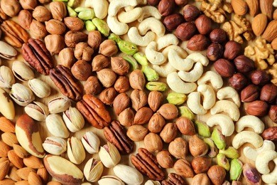 natural background made from different kinds of nuts.