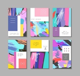 set of artistic creative universal cards. hand drawn textures. wedding, anniversary, birthday, valentine's day, party. design for poster, card, invitation, placard, brochure, flyer.  vector. isolated
