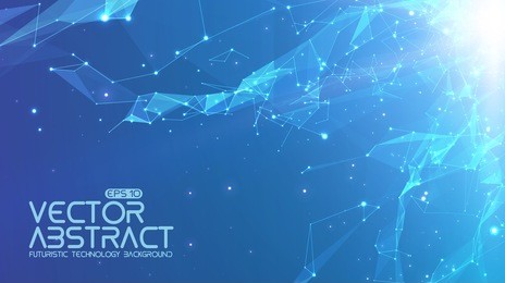 abstract vector space light blue background. chaotically connected points and polygons flying in space. flying debris. futuristic technology style. elegant background for business presentations. 